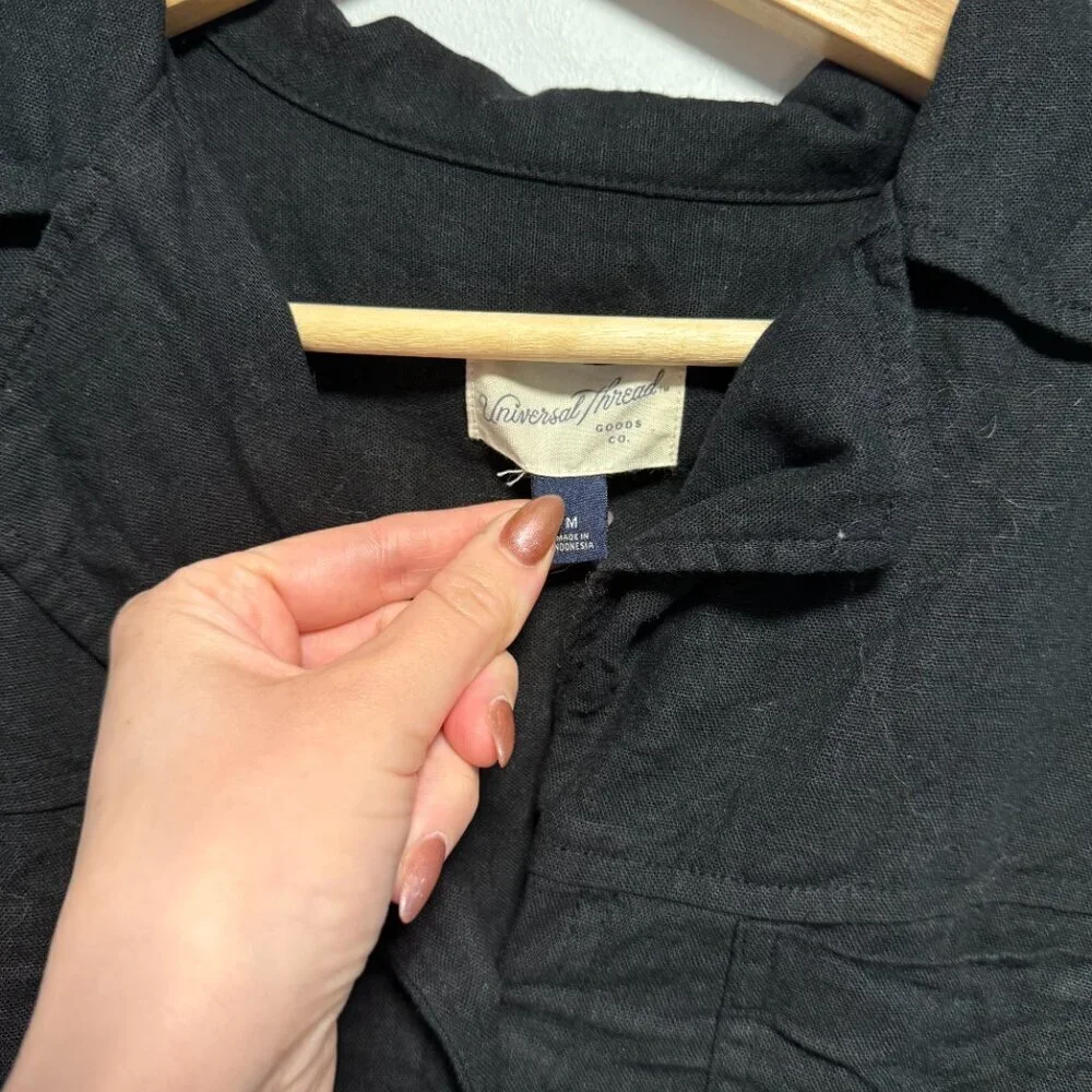 A New Day Cotton Linen Crop Top Button Down Black Medium - Picture 2 of 4